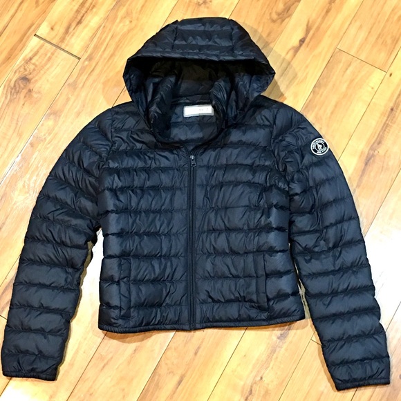 Abercrombie Fitch dark navy blue puffer jacket coat hood cozy warm medium - Picture 3 of 11